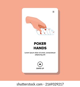 poker hands vector. casino game, cards table flush, online bet poker hands character. people flat cartoon illustration