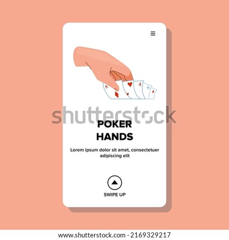 poker hands vector. casino game, cards table flush, online bet poker hands character. people flat cartoon illustration