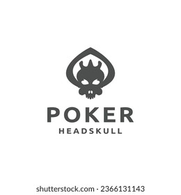 Poker head skull logo design template flat vector