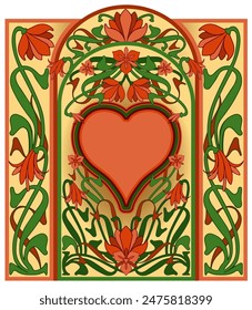 Poker heart card  in art nouveau style, vector illustration