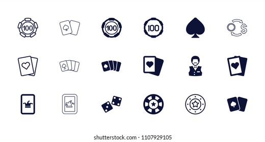 Poker icon. collection of 18 poker filled and outline icons such as 100 casino chip, casino boy, spades, playing card, pllaying card. editable poker icons for web and mobile.
