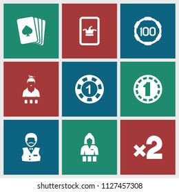 Poker icon. collection of 9 poker filled icons such as playing card, casino girl. editable poker icons for web and mobile.
