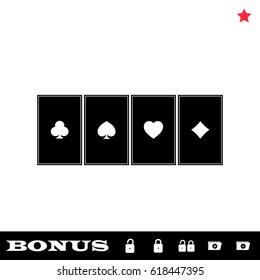 Poker icon flat. Black pictogram on white background. Vector illustration symbol and bonus button open and closed lock, folder, star