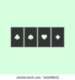 Poker icon flat. Grey vector symbol on green background