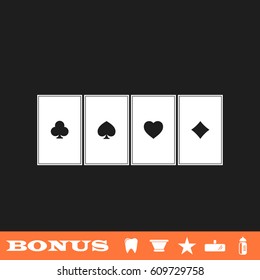 Poker icon flat. White pictogram on black background. Vector illustration symbol and bonus button tooth, vase, star, mirror, bottle