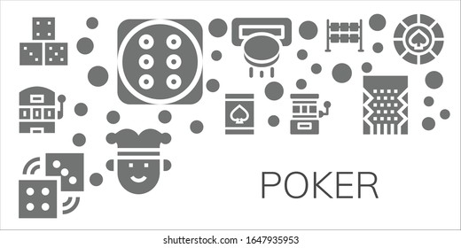 poker icon set. 11 filled poker icons.  Simple modern icons such as: Dice, Slot machine, Online gambling, Dices, Joker, Casino