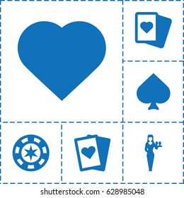 Poker icon. set of 6 poker filled icons such as Spades, Hearts, Casino girl, playing card