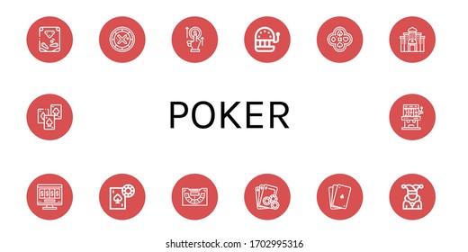 poker icon set. Collection of Pinball, Roulette, Bet, Slot machine, Poker, Casino, Online gambling, Gambling, Baccarat, Joker, Playing cards icons