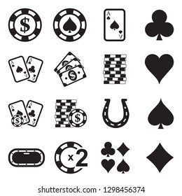 Poker Icons. Black Flat Design. Vector Illustration. 