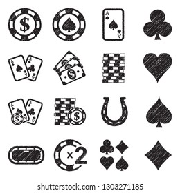 Poker Icons. Black Scribble Design. Vector Illustration.