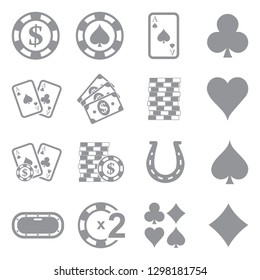 Poker Icons. Gray Flat Design. Vector Illustration.
