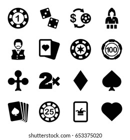 Poker icons set. set of 16 poker filled icons such as pllaying card, spades, clubs, hearts, diamonds, casino girl, casino chip and money, poker on phone