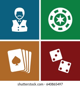 Poker icons set. set of 4 poker filled icons such as pllaying card, casino boy, dice