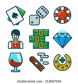 Poker icons set. Vector flat illustration.