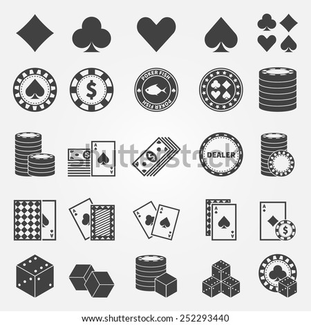 Poker icons set - vector playing cards or gambling casino symbols