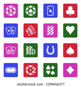 Poker Icons. White Flat Design In Square. Vector Illustration.