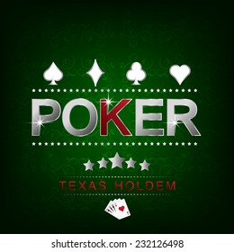 Poker illustration on a green background with card symbol /editable vector design for your poker tournament or poster