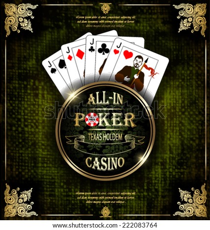 Poker Jacks. Vector background. Poker and casino label. Texas holdem. All-in.