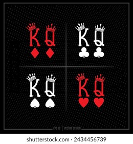 Poker, King of Hearts, Queen of Hearts, King of Spades, Queen of Spades, King of Diamonds, Queen of Diamonds, King or Clubs, Queen of Clubs