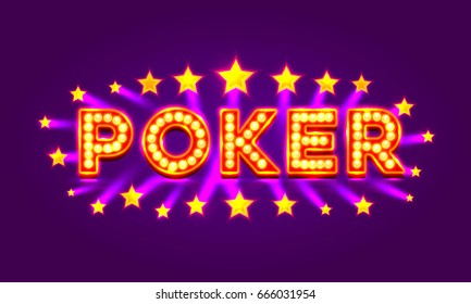 Poker label, casino banner signboard on the purple background. Vector illustration