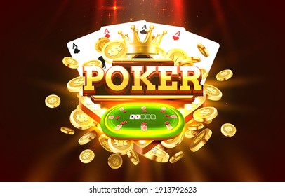 Poker label frame, golden banner, border winner, Vegas game. Vector illustration