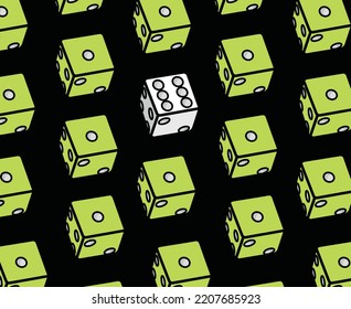 Poker leader dice pattern design. View of white dice. Casino white dice on black background. Online casino dice gambling concept isolated on black. Stand out, different and unique concept. 