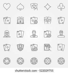 Poker line icons set. Vector gambling or casino concept concept signs in thin line style