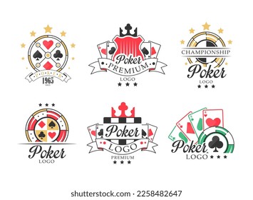 Poker Logo and Casino Emblem with Diamonds, Clubs, Hearts and Spades Vector Set