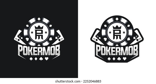 Poker Logo Design Template with gambling elements. logo emblem on a dark background.