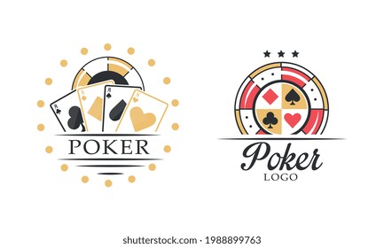 Poker Logo Design Templates Set, Gambling, Poker Club Badges and Labels Vector Illustration