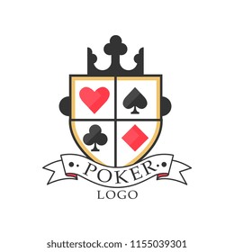 Poker logo, design vintage emblem for gambling club, casino, championship vector Illustration on a white background