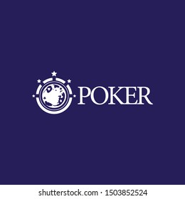 poker logo with an outline shape like chip, five stars, and card types, and the globe and masculine colors make this design. unique, elegant, modern.
