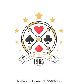 Poker logo since 1965, vintage emblem for poker club, casino, championship vector Illustration on a white background