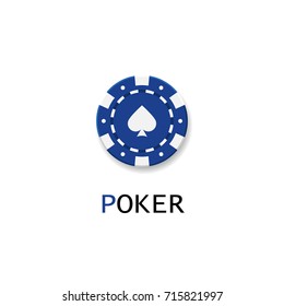 Poker logo. Single blue chip isolated on white background. A symbol of luxury casino.