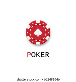 Poker logo. Single red chip isolated on white background. A symbol of luxury casino.