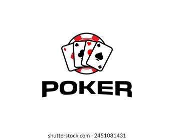 poker logo vector illustration, poker card and chip casino logo template