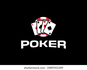 poker logo vector illustration, poker card and chip casino logo template	