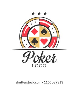 Poker logo, vintage emblem with dice for poker club, casino, championship vector Illustration on a white background