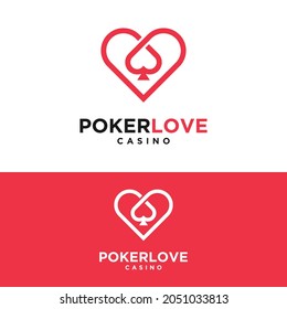 Poker Love Ace of Spades Heart Logo Design Template. Suitable for Casino Gambling Poker Club or Love Dating Platform App Logo Design.