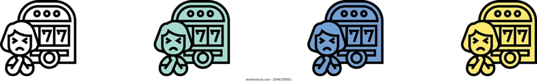 poker machine icon. Outline, Green, Blue and Yellow Style Design Isolated On White Background