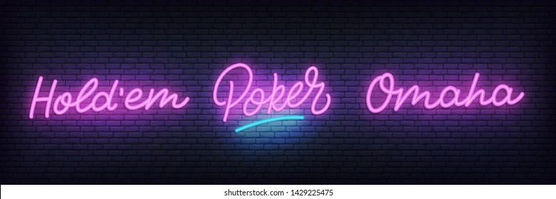 Poker neon set. Glowing lettering template for poker Texas hold'em and Omaha