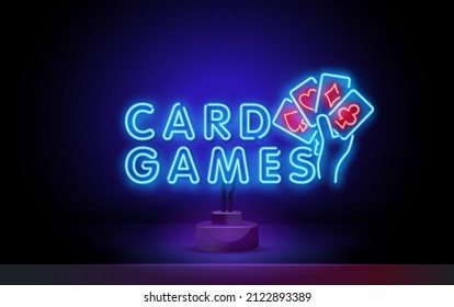 Poker neon sign. Hand Holding Playing Cards. Casino Poker Texas Holdem Night Logo, Bright Neon Signboard, Design Element for Casino, Gambling Neon