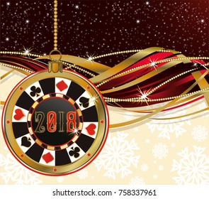 Poker new 2018 year chip, vector illustration