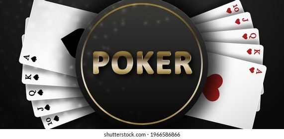 Poker on a black background and royal flush of the suit of hearts and spades. Background for casino advertising, poker, gambling. Vector illustration.