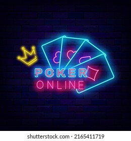 Poker Online Neon Sign Playing Cards Stock Vector (Royalty Free ...