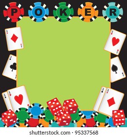 Poker party gambling invitation  with poker chips, playing cards and dice. Great for a bachelor party, girl's night out, birthday, or any fun las vegas event.