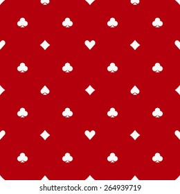 Poker pattern - seamless red vector background made with card suits