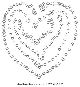 Poker pattern - vector background with playing card suits. Line illustration for print, textile, paper.