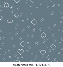 Poker pattern - vector background with playing card suits. Line illustration for print, textile, paper.