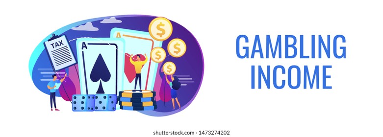 Poker player, lucky casino winner flat vector character. Gambling income, taxation of gambling income, legal wagers operations concept. Header or footer banner template with copy space.